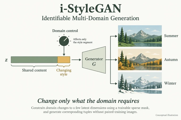 Conceptual diagram: Constrain domain influence to a small latent subspace using a trainable mask.