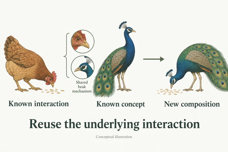 Conceptual diagram: Transfer low-level modular interactions between familiar concepts to generate unseen high-level compositions by analogy..